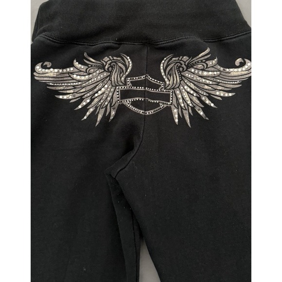 Harley-Davidson Sweatpants Womens Small Black Flare Lounge Graphic Y2K 2000s - Picture 11 of 16